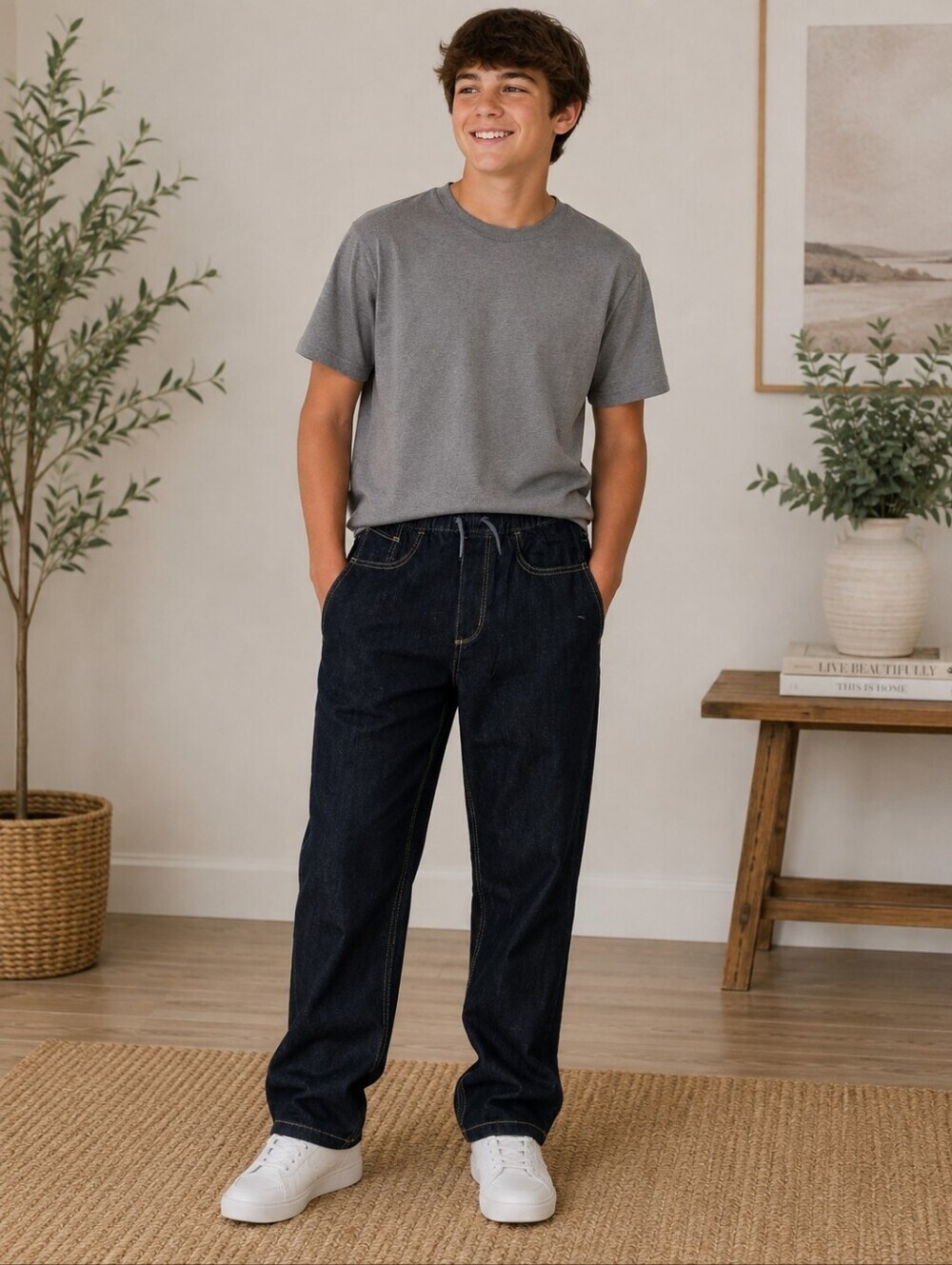 NWT Old Navy Dark Wash Jeans Boys XXL 18 Regular Straight Thigh Leg Drawstring